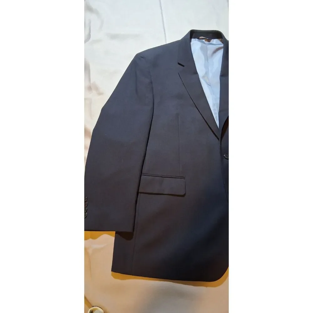 Mens Navy Blue Two-Button 46R Suit Jacket Sport Coat Blazer Formal Business